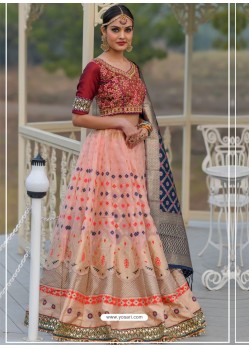 Pink And Red Designer Banarasi Silk Lehenga Choli