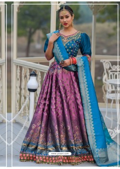 Violet And Blue Designer Banarasi Silk Lehenga Choli