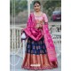 Navy And Pink Designer Banarasi Silk Lehenga Choli