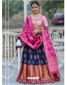 Navy And Pink Designer Banarasi Silk Lehenga Choli