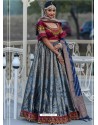 Grey And Maroon Designer Banarasi Silk Lehenga Choli