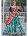 Turquoise And Blue Designer Banarasi Silk Lehenga Choli