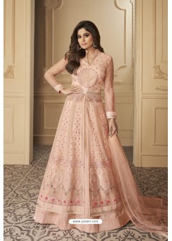 Peach Butterfly Net Heavy Designer Anarkali Suit