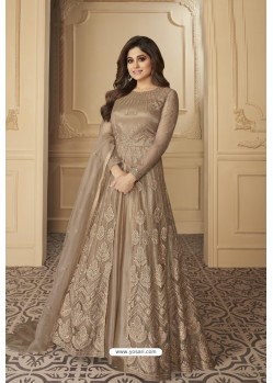 Beige Butterfly Net Heavy Designer Anarkali Suit