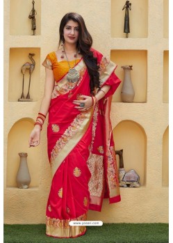 Gorgeous Red Designer Classic Wear Silk Saree