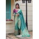 Turquoise Designer Classic Wear Silk Saree
