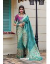 Turquoise Designer Classic Wear Silk Saree