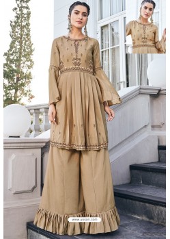 Beige Pure Heavy Chinon Party Wear Palazzo Suit