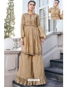 Beige Pure Heavy Chinon Party Wear Palazzo Suit