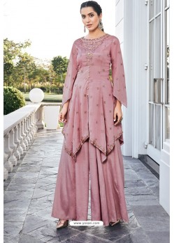 Dusty Pink Pure Heavy Chinon Party Wear Palazzo Suit