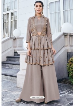 Light Brown Pure Heavy Chinon Party Wear Palazzo Suit