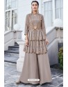 Light Brown Pure Heavy Chinon Party Wear Palazzo Suit