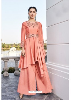 Orange Pure Heavy Chinon Party Wear Palazzo Suit