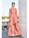 Orange Pure Heavy Chinon Party Wear Palazzo Suit