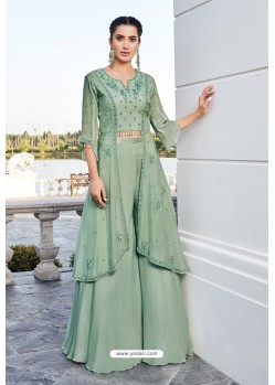 Green Pure Heavy Chinon Party Wear Palazzo Suit