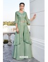 Green Pure Heavy Chinon Party Wear Palazzo Suit