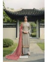 Grey Pure Viscose Chinon Party Wear Palazzo Suit