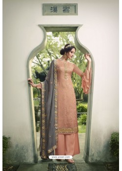 Peach Pure Viscose Chinon Party Wear Palazzo Suit