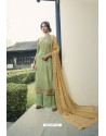 Green Pure Viscose Chinon Party Wear Palazzo Suit