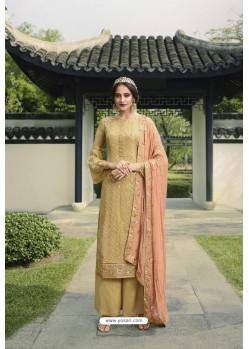 Cream Pure Viscose Chinon Party Wear Palazzo Suit