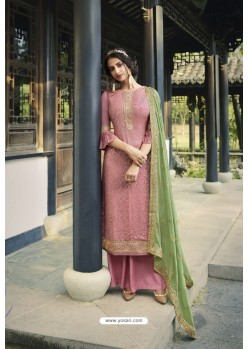 Pink Pure Viscose Chinon Party Wear Palazzo Suit