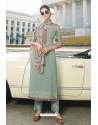 Grayish Green Pure Georgette Party Wear Straight Suit