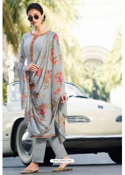 Light Grey Pure Georgette Party Wear Straight Suit