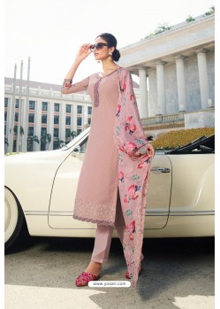 Dusty Pink Pure Georgette Party Wear Straight Suit