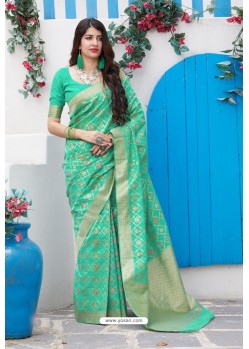 Jade Green Silk Weaving Jacquard Work Designer Saree