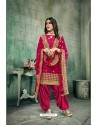 Rose Red Chanderi Silk Party Wear Patiala Suit