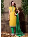 Delectable Embroidered Work Yellow Churidar Designer Suit