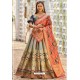 Navy And Taupe Banarasi Silk Designer Lehenga Choli