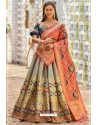 Navy And Taupe Banarasi Silk Designer Lehenga Choli