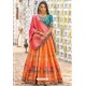 Orange And Teal Banarasi Silk Designer Lehenga Choli