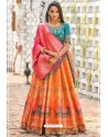 Orange And Teal Banarasi Silk Designer Lehenga Choli