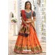 Orange And Navy Banarasi Silk Designer Lehenga Choli