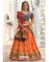 Orange And Navy Banarasi Silk Designer Lehenga Choli