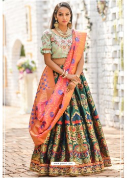 Dark Green Banarasi Silk Designer Lehenga Choli