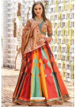 Multi Colour Banarasi Silk Designer Lehenga Choli