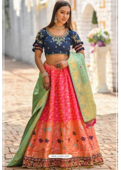 Pretty Rani And Navy Banarasi Silk Designer Lehenga Choli