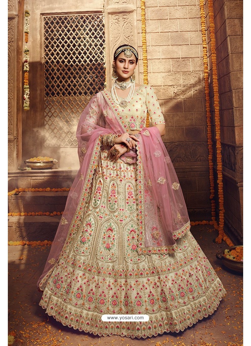 Bridal & Wedding Royal Cream Organza Bridal Lehenga Choli