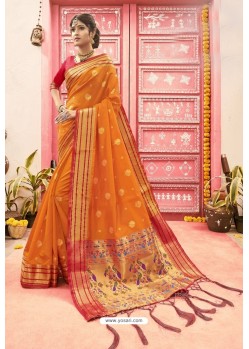 Orange Designer Classic Wear Art Silk Saree