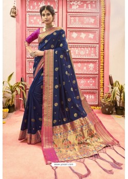 Navy Blue Designer Classic Wear Art Silk Saree