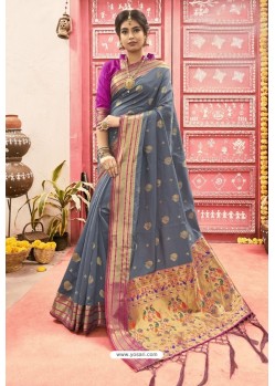 Grey Designer Classic Wear Art Silk Saree