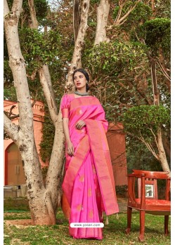 Rani Pink Designer Classic Wear Soft Silk Saree