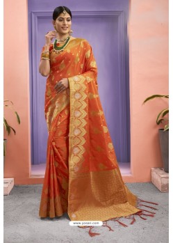 Orange Designer Party Wear Art Silk Saree