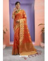 Orange Designer Party Wear Art Silk Saree