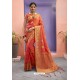 Amazing Orange Designer Party Wear Art Silk Saree