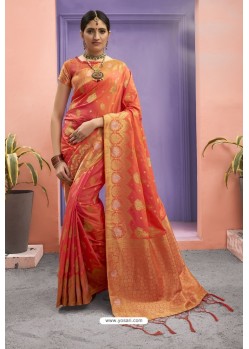 Amazing Orange Designer Party Wear Art Silk Saree