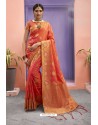 Amazing Orange Designer Party Wear Art Silk Saree